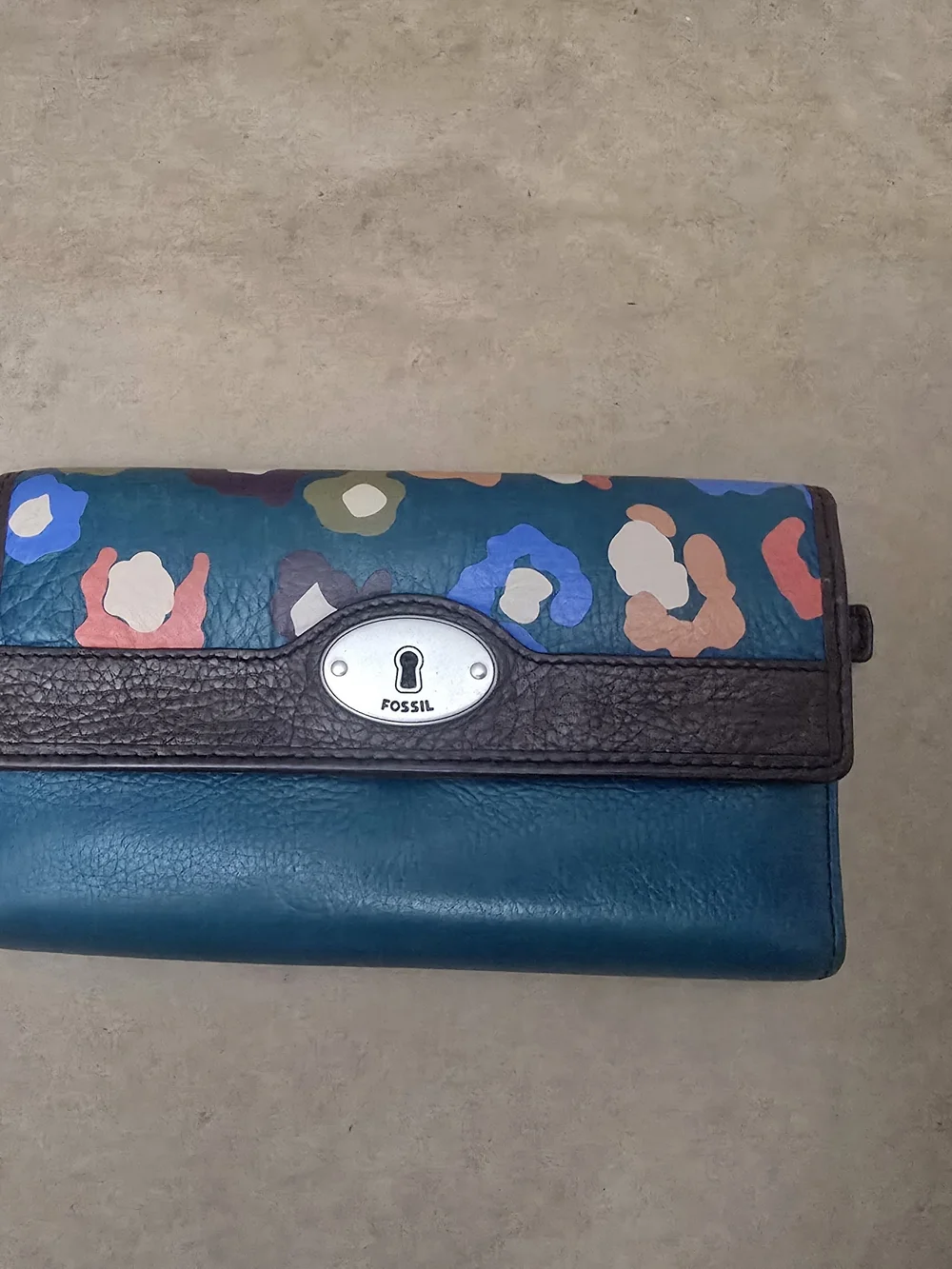 Fossil Teal Floral Leather Wallet